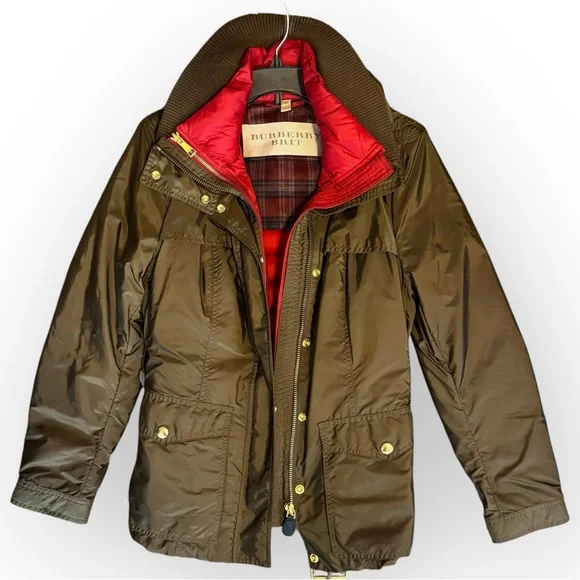 Burberry Brit Winter Balesdean Military Green Down Coat Red 3in1 - Picture 1 of 16
